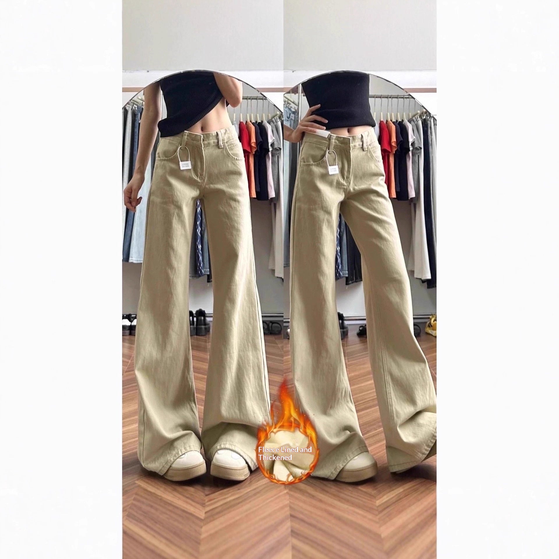 American-style Vintage Khaki Flared High-waist Brown Maillard Loose Floor-length Pants