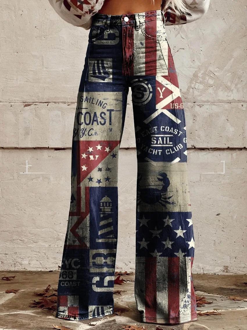 3D-printed Retro Sunflower Guitar Art-style Womens Wide-leg Flared Denim Jeans