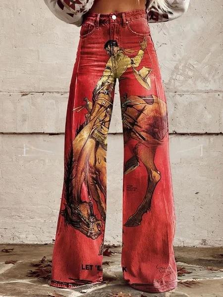 3D-printed Retro Sunflower Guitar Art-style Womens Wide-leg Flared Denim Jeans