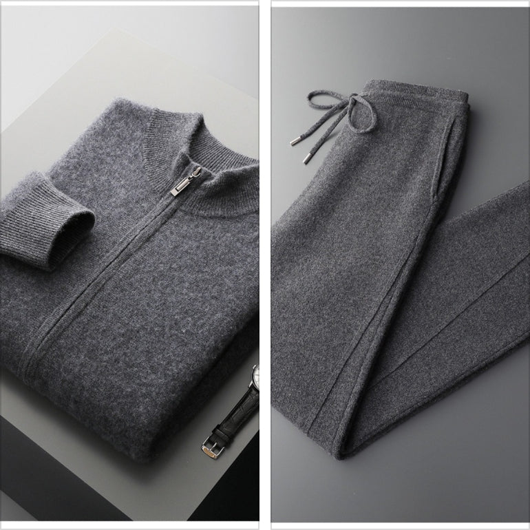 Business Mens Casual Double-Faced Wool Knit Sweater With Zipper In Solid Colors